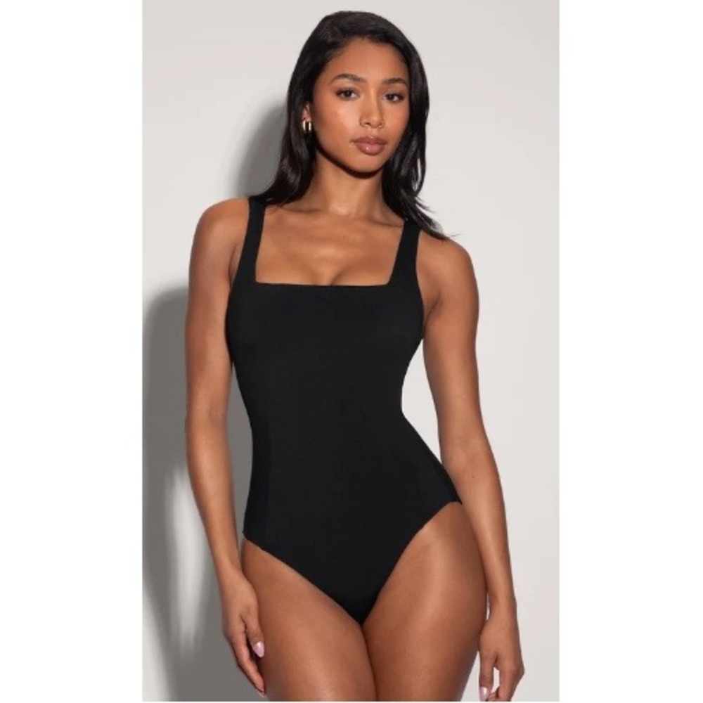 TA3 One Piece Swimsuit Size 2X Square Neck Mega Sculpting Black Lace Squarey